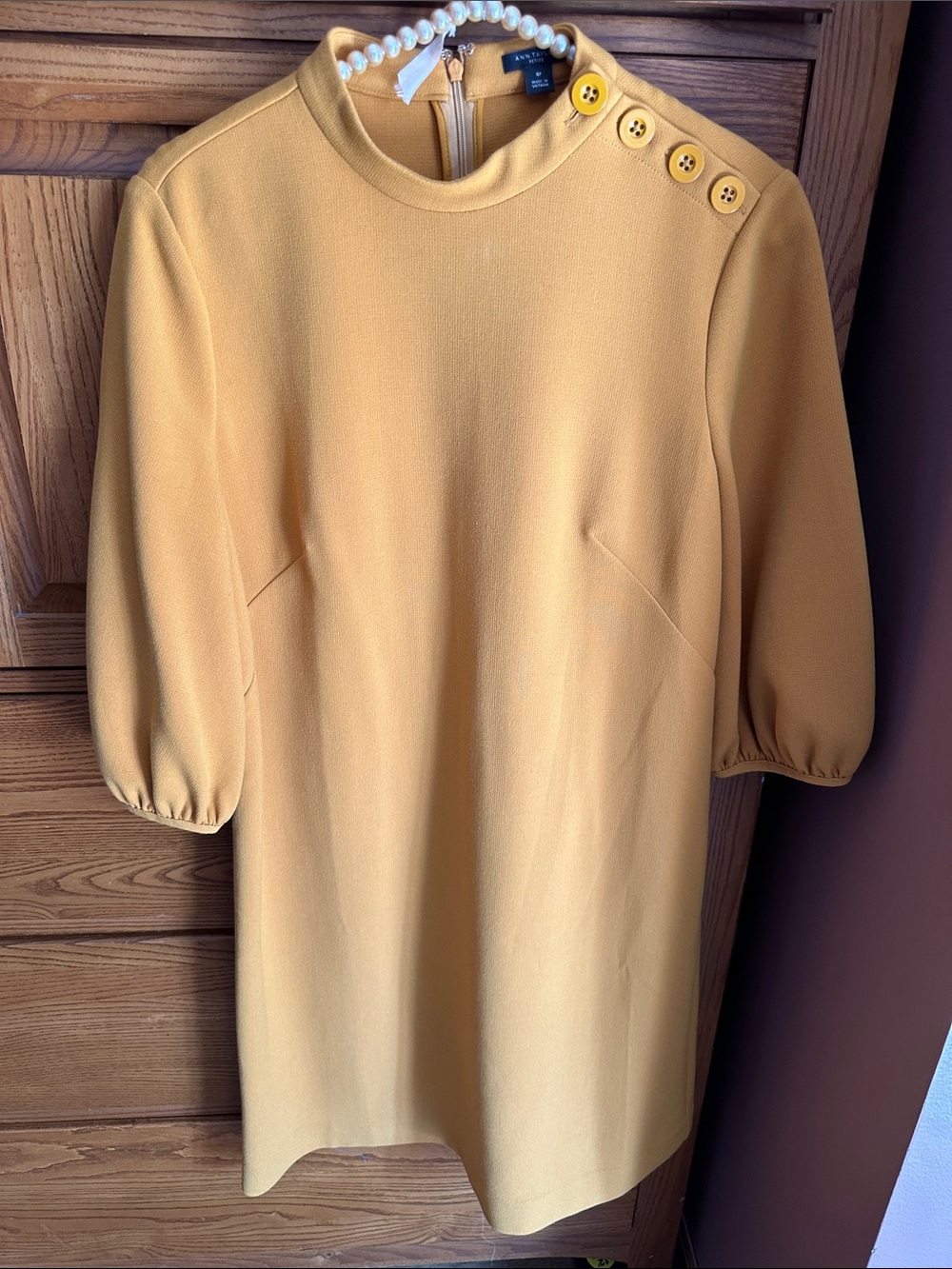 Ann Taylor Petite Mustard Button-Shoulder Dress